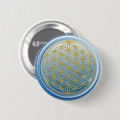 Levenflank / Blume des lebens - GOLD blue Ronde Button 5,7 Cm (Voorkant /achterkant)