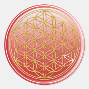 Levenflank / Blume des lebens - GOLD red Ronde Sticker