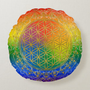Levenflank / Blume des lebens - GOLD-regenboog Rond Kussen