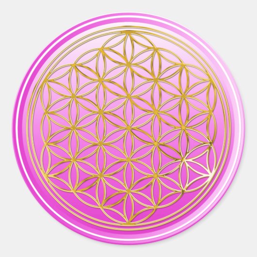 Levenflank / Blume des lebens - GOLD roze Ronde Sticker (Voorkant)