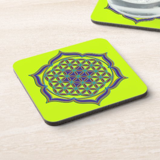 Levenflank / Blume des lebens - Lotus Contour Bier Onderzetter (Linkerzijde)