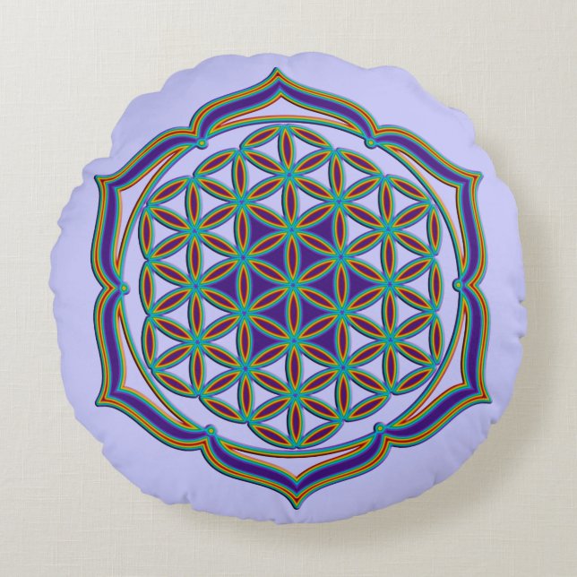 Levenflank / Blume des lebens - Lotus Contour Rond Kussen (Voorkant)