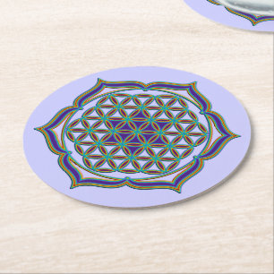 Levenflank / Blume des lebens - Lotus Contour Ronde Kartonnen Onderzetter