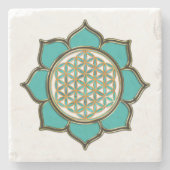 Levenflank / Blume des lebens - lotus türkis Stenen Onderzetter (Voorkant)