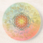 Levenflank / Blume des lebens - Ornament IV BG Zandsteen Onderzetter (Voorkant)