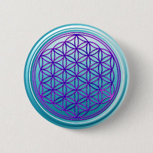 Levenflank / Blume des lebens - roze blauwcyaan Ronde Button 5,7 Cm