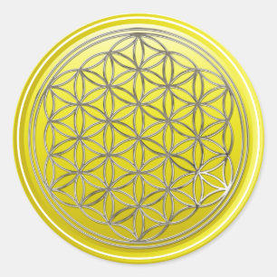 Levenflank / Blume des lebens - SILVER geel Ronde Sticker