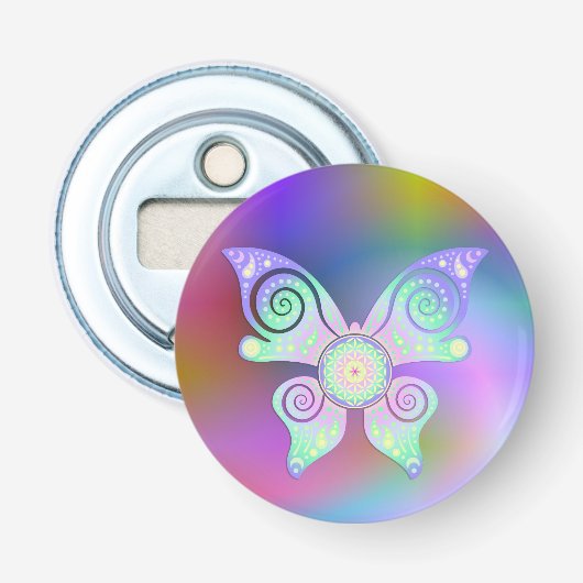 Levenflank / Blume des Lebens - vlinder Button Flesopener (Voorkant)
