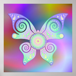Levenflank / Blume des Lebens - vlinder Poster