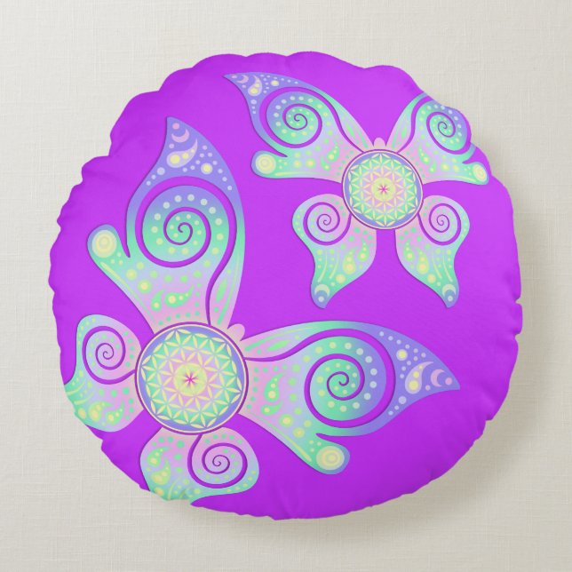 Levenflank / Blume des Lebens - vlinder Rond Kussen (Voorkant)