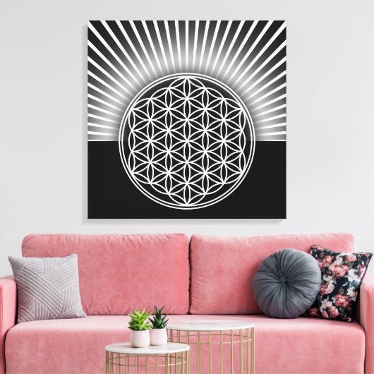 Levenflank / Blume des Lebens - wit vlak Canvas Afdruk (Insitu (Woonkamer))