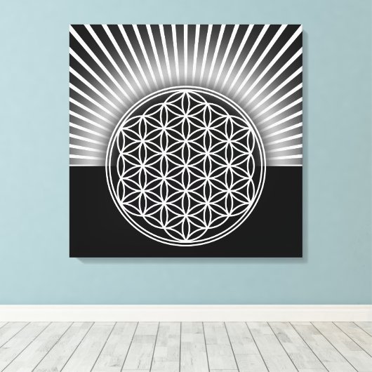 Levenflank / Blume des Lebens - wit vlak Canvas Afdruk (Insitu (Houten vloer))