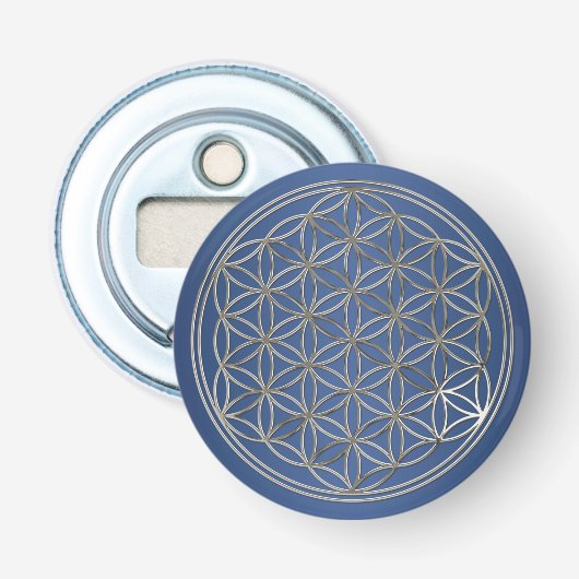 Levenflank / Blume des lebens - zilver Button Flesopener (Voorkant)