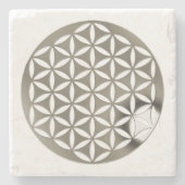Levenflank / Blume des lebens - zilver geponst Stenen Onderzetter (Voorkant)