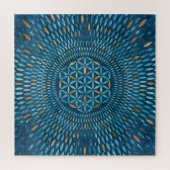 Levenflens in bladen - Blauwe marmer en goud Legpuzzel (Verticaal)