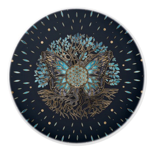 Levenflens - levensboom - vlinder keramische knop (Voorkant)