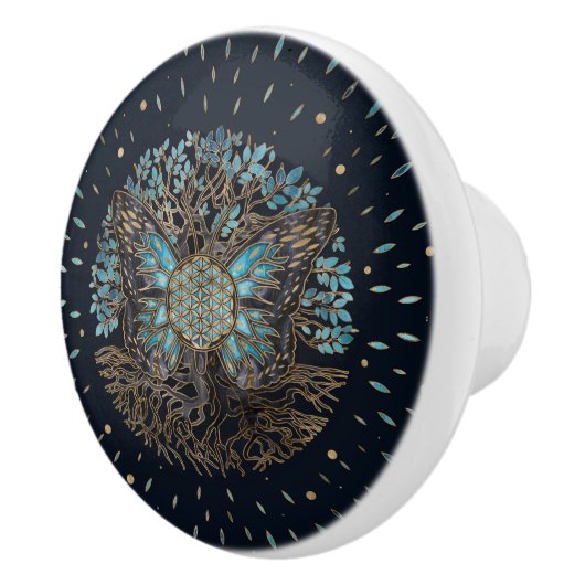 Levenflens - levensboom - vlinder keramische knop (Rechts)