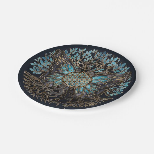 Levenflens - levensboom - vlinder papieren bordje (Gekanteld)