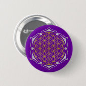 Levenflens - Lotus gold Silver Ronde Button 5,7 Cm (Voorkant /achterkant)