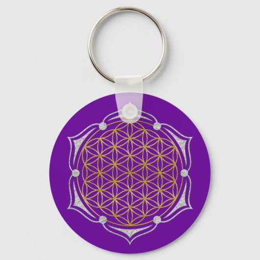 Levenflens - Lotus gold Silver Sleutelhanger (Voorkant)