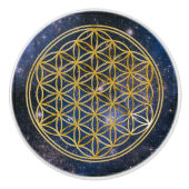 Levenfluitje / Blume des lebens - goudsterrenstels Keramische Knop (Voorkant)