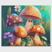 Levengroene, schattige baby-muchrooms cadeaupapier (Vlak)