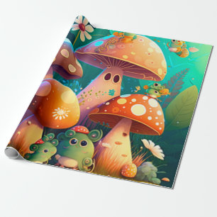 Levengroene, schattige baby-muchrooms cadeaupapier