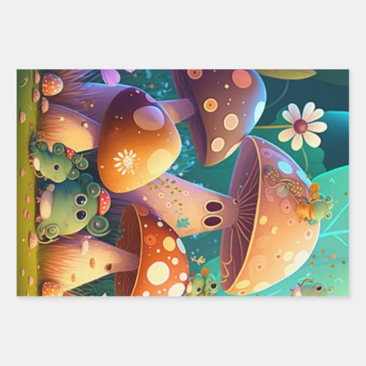 Levengroene, schattige baby-muchrooms inpakpapier vel (Voorkant)