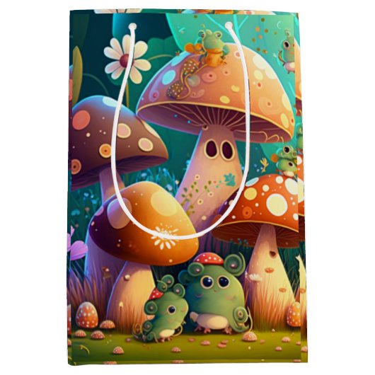 Levengroene, schattige baby-muchrooms medium cadeauzakje (Voorkant)