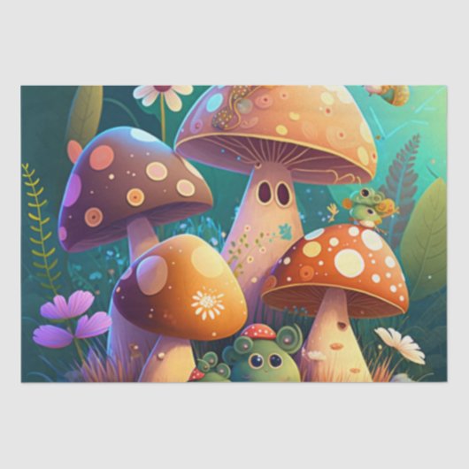 Levengroene, schattige baby-muchrooms tissuepapier (Voorkant)