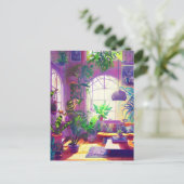 Levenkamer vol met tropische Planten AI Generated Briefkaart (Staand voorkant)