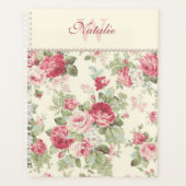 Levenoude rode roze roze rozen en roze parels planner (Voorkant)