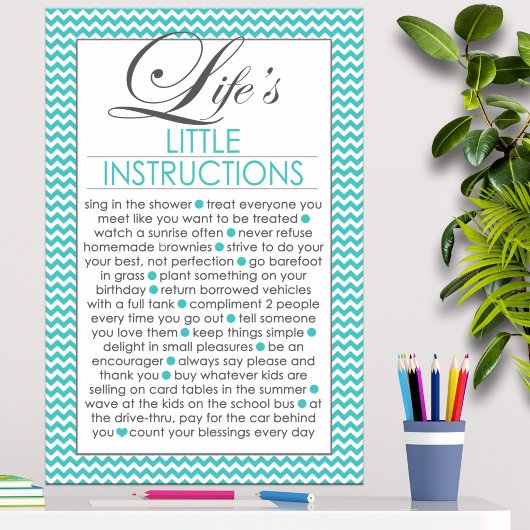 Levens Kleine Instructies Aqua Blauwe Poster