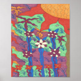 Levensabstracte kunstposterprint in de tuin poster