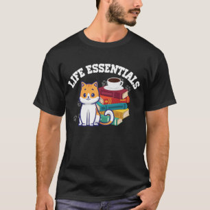 Levensbehoeften - Grappige Boeken Katten en Koffie T-shirt