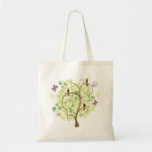 Levensbloem, gestileerde groene boomvogels tote bag (Voorkant)