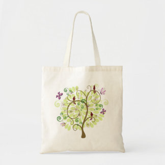 Levensbloem, gestileerde groene boomvogels tote bag