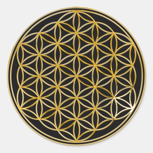 levensbloem | Goud, klein | zwart Ronde Sticker (Voorkant)