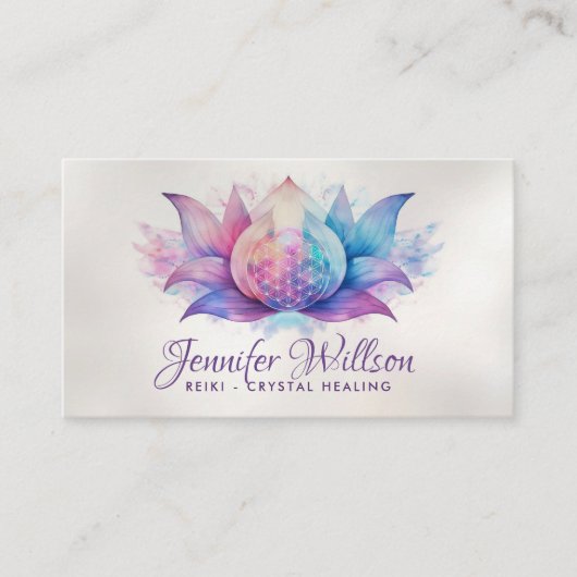 Levensbloem in lotusbloem - Waterverf Visitekaartje (Voorkant)