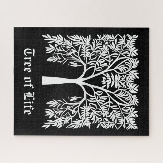 Levensboom #1 Wit op Zwart Legpuzzel (Horizontaal)