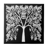 Levensboom #1 Wit op Zwart Tegeltje (Voorkant)