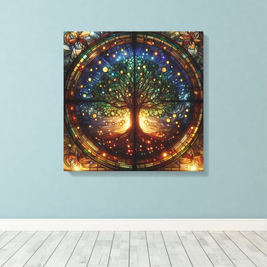 Levensboom 4 canvas afdruk (Insitu (Houten vloer))