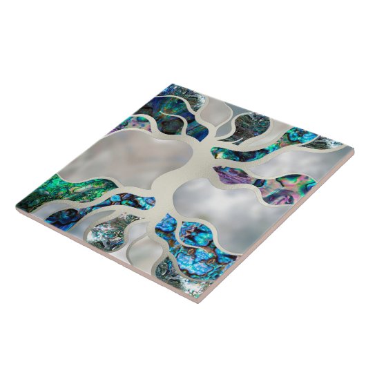 Levensboom - Abalone Shell en Pearl Tegeltje (Zijkant)