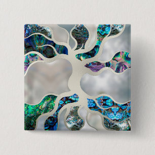 Levensboom - Abalone Shell en Pearl Vierkante Button 5,1 Cm