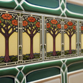 Levensboom Abstract Geel Sinaasappel Mid-Century Tegeltje