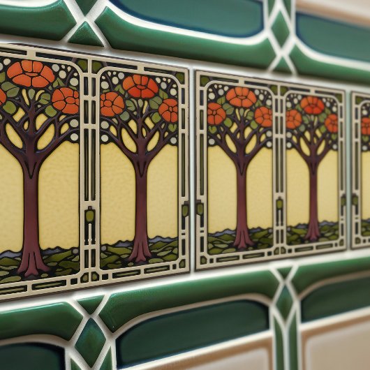 Levensboom Abstract Geel Sinaasappel Mid-Century Tegeltje