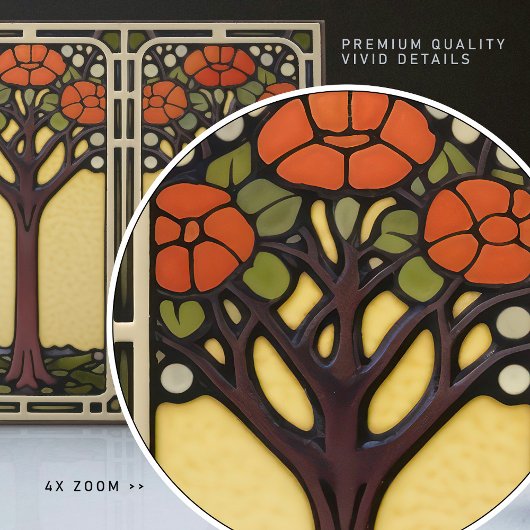 Levensboom Abstract Geel Sinaasappel Mid-Century Tegeltje