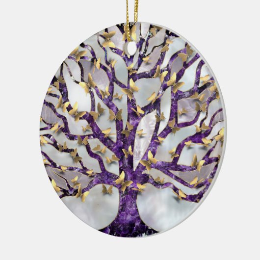 Levensboom - Amethyst en Butterflies Keramisch Ornament (Links)