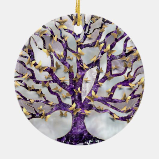 Levensboom - Amethyst en Butterflies Keramisch Ornament (Achterkant)