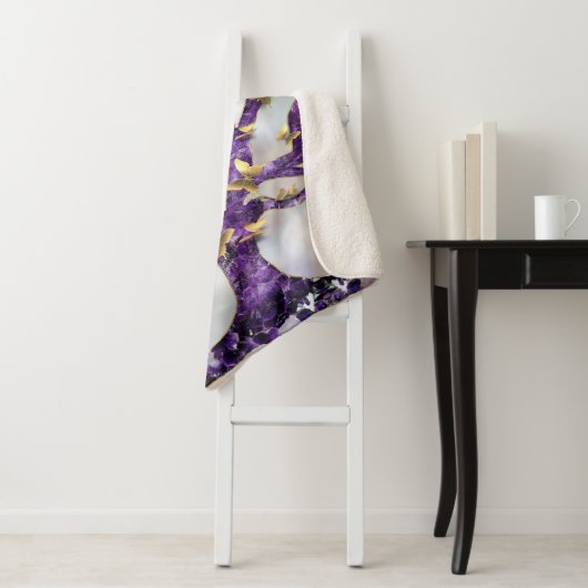 Levensboom - Amethyst en Butterflies Sherpa Deken (In situ)